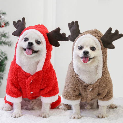 Thick Fleece Christmas Dog Coat Warm With Antlers