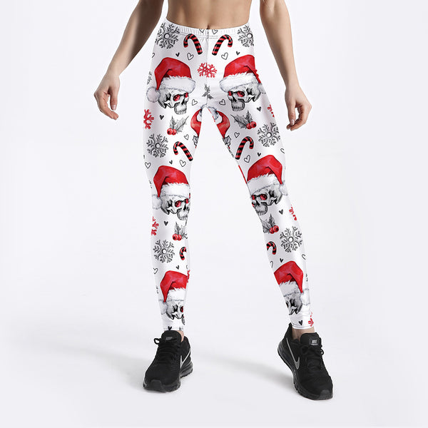 Skull Christmas Hat Thin Breathable Capris Sports Fitness Tights