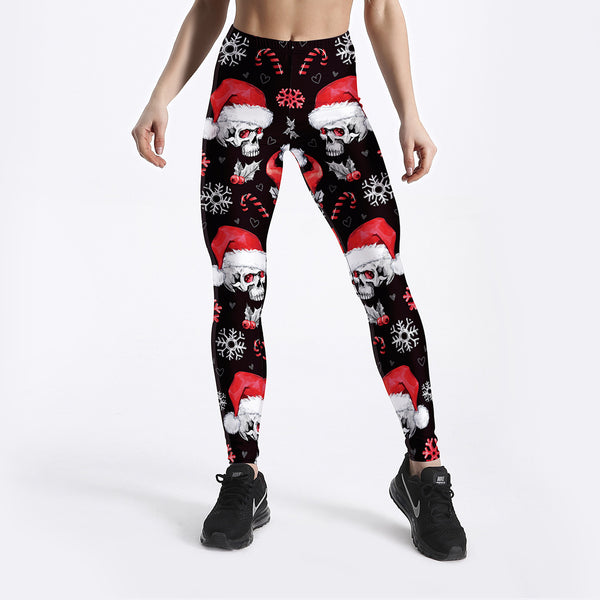 Skull Christmas Hat Thin Breathable Capris Sports Fitness Tights