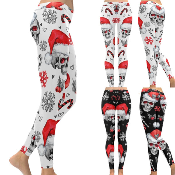 Skull Christmas Hat Thin Breathable Capris Sports Fitness Tights