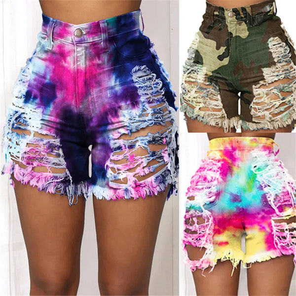 Women's Ripped Shorts  Trendy Jeans Tye Dye Fashion Denim Shorts