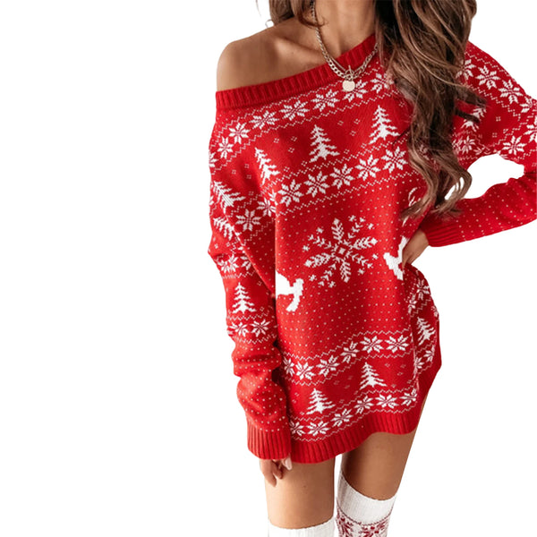 Christmas Dress Long Sleeve Pullover Loose Casual Mini Party Dress