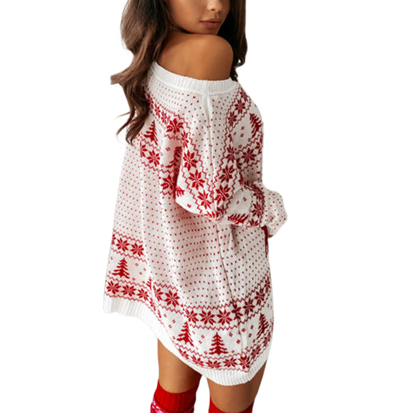 Christmas Dress Long Sleeve Pullover Loose Casual Mini Party Dress