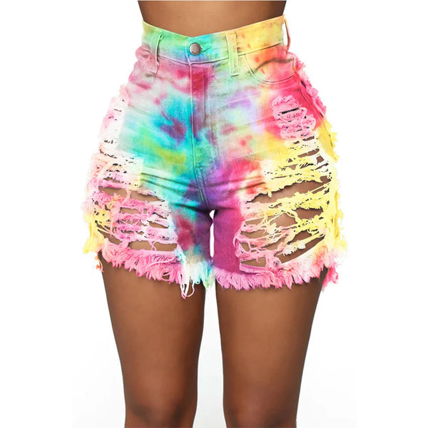 Women's Ripped Shorts  Trendy Jeans Tye Dye Fashion Denim Shorts