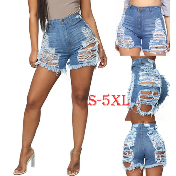 Mid Waist Sexy Womens Jeans Denim Shorts Fashion Denim Broken Hole Shorts Ladies Skinny Super Sexy Short Jeans