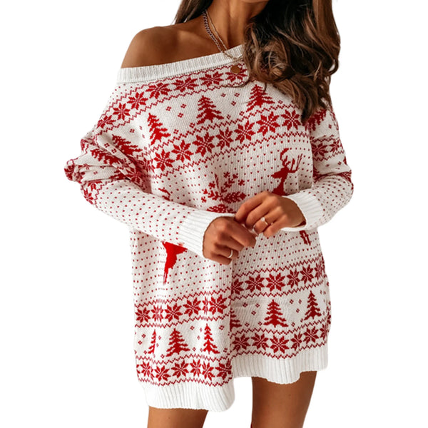 Christmas Dress Long Sleeve Pullover Loose Casual Mini Party Dress