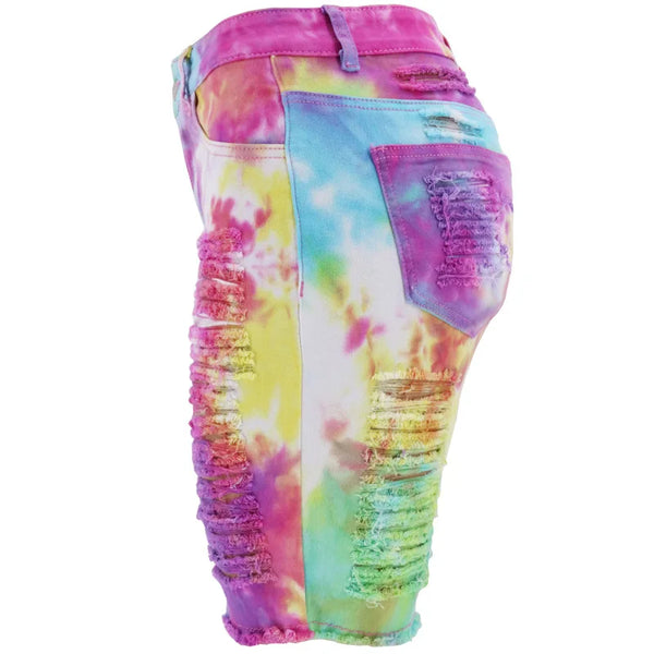 Women's Ripped Shorts  Trendy Jeans Tye Dye Fashion Denim Shorts