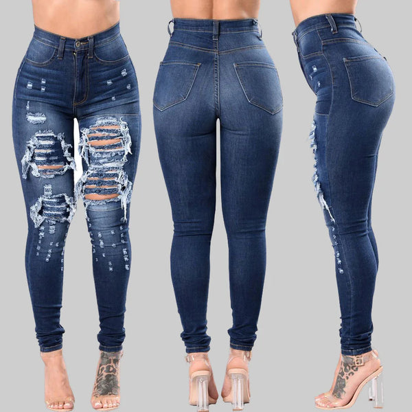 Denim High Waist Ripped Jeans for Women