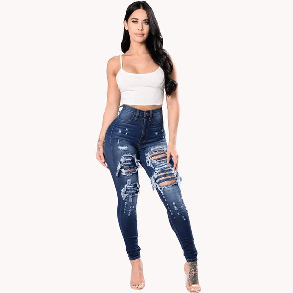 Denim High Waist Ripped Jeans for Women