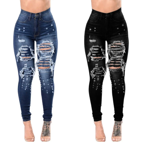 High Waist Ripped Denim Jeans For Women S-3XL