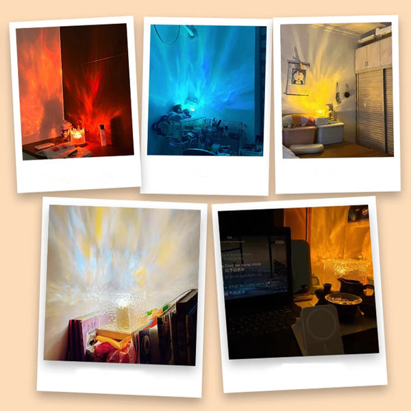 Water Ripple Light With Remote Control, Flame Effect 16 Colors Rotating Water Ripple Crystal Light, 3W Square Dynamic Projector