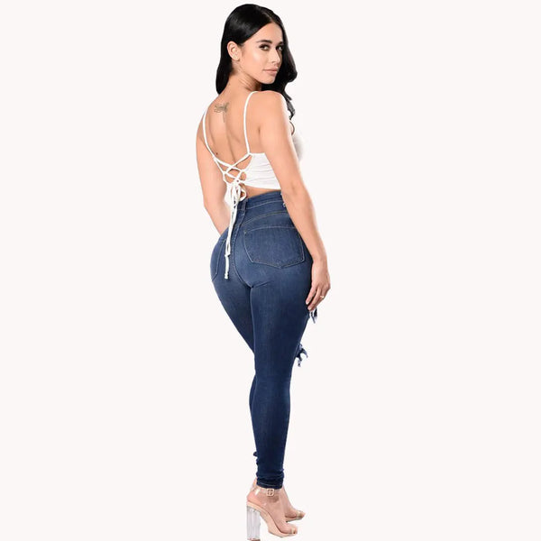 Denim High Waist Ripped Jeans for Women