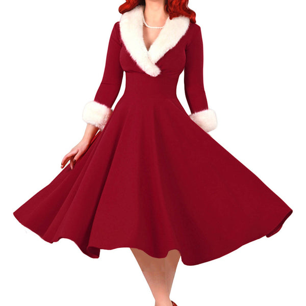 Long Sleeve Plush Warm Hooded Christmas Dress