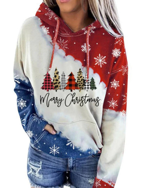 Women's Christmas Hoodies Drawstring Snowman Long Sleeve Top