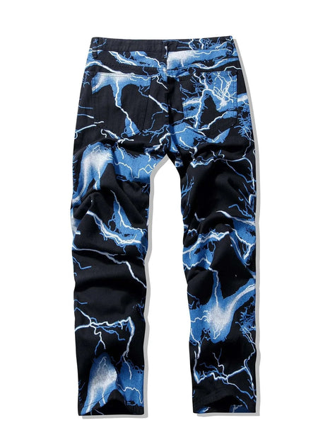 Kakan - New Lightning Printed Tie Dyed Jeans Street Trend Loose Fitting Straight Length