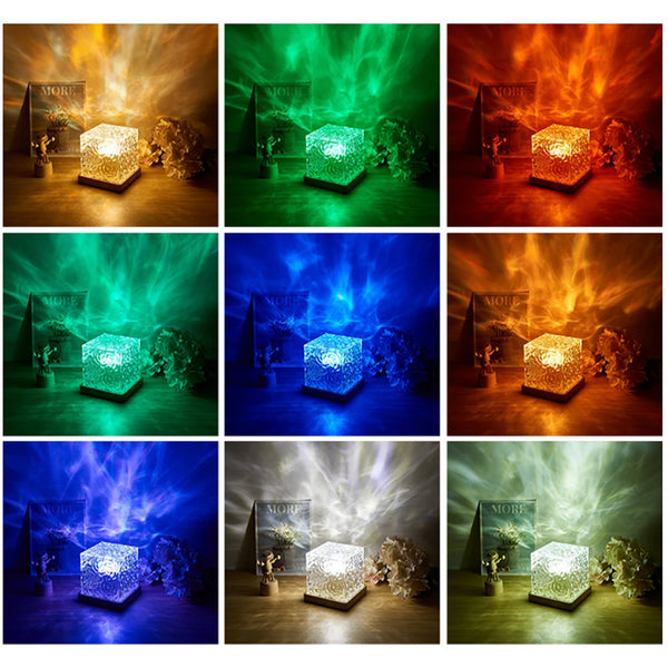 Water Ripple Light With Remote Control, Flame Effect 16 Colors Rotating Water Ripple Crystal Light, 3W Square Dynamic Projector