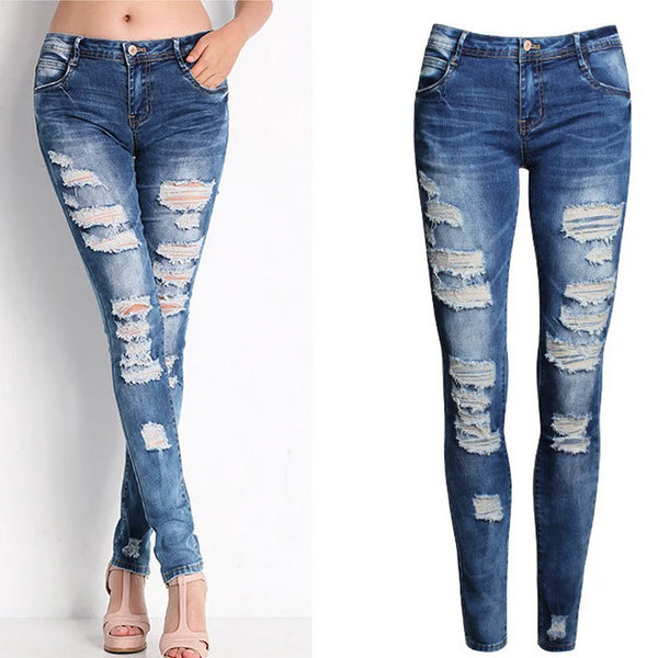 Denim High Waist Ripped Jeans for Women