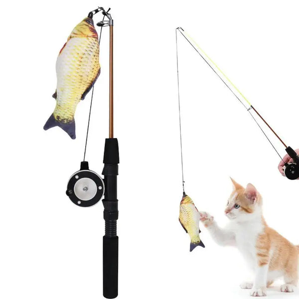 Retractable Cat Fishing Pole Toy and Chew Toy