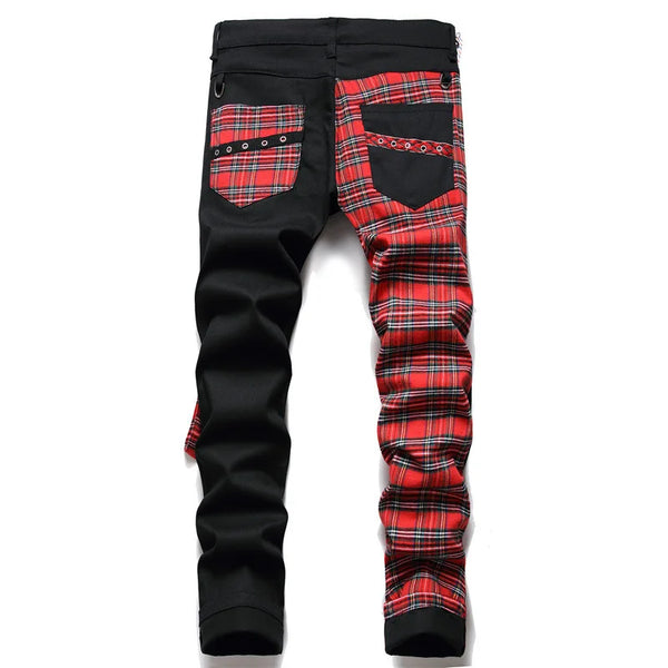 Men's Black Patchwork Stretch Denim Jeans