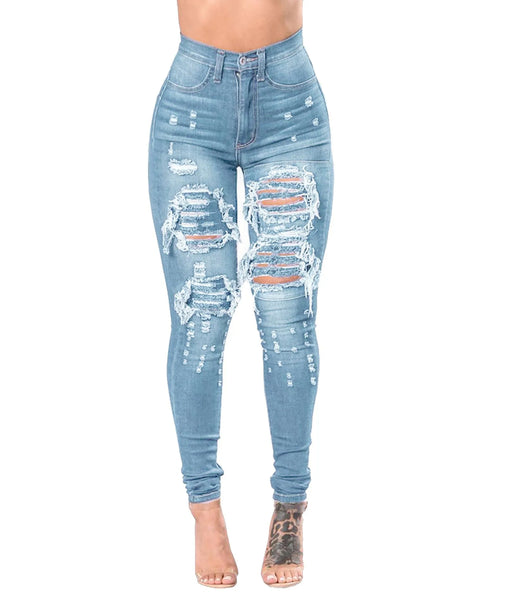 Denim High Waist Ripped Jeans for Women