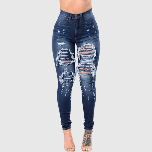 Denim High Waist Ripped Jeans for Women