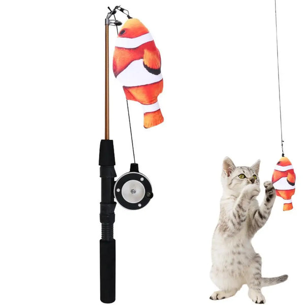 Retractable Cat Fishing Pole Toy and Chew Toy