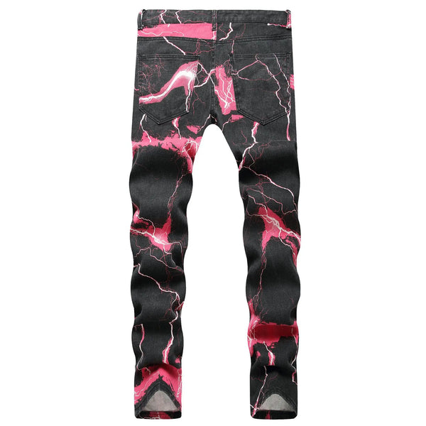 Kakan - New Lightning Printed Tie Dyed Jeans Street Trend Loose Fitting Straight Length