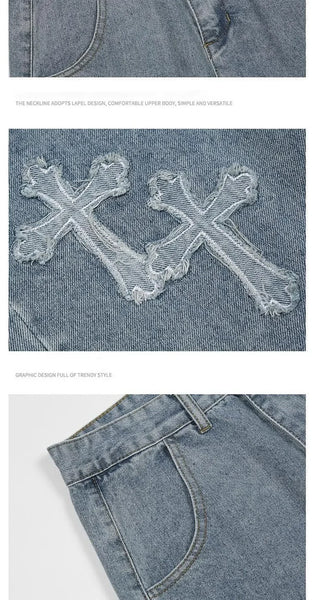 Cross Denim Pants Streetwear Hip Hop Low Rise Baggy Jeans For Men