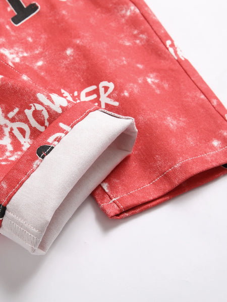 Red Letter Printed Denim Jeans For Men High Quality Pants