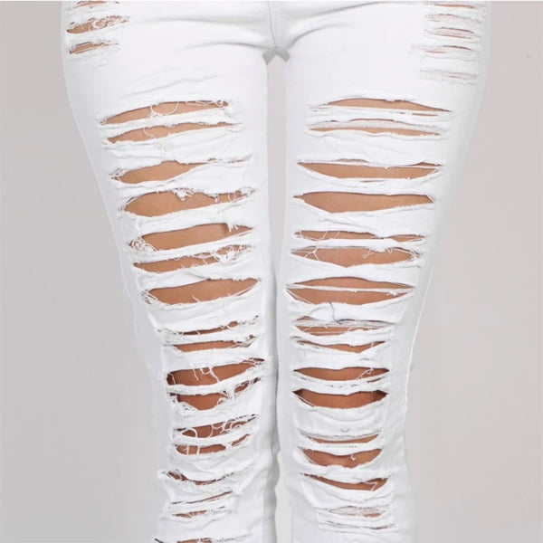 Denim High Waist Ripped Jeans for Women