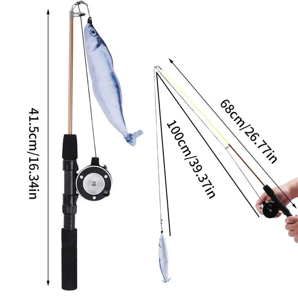 Retractable Cat Fishing Pole Toy and Chew Toy