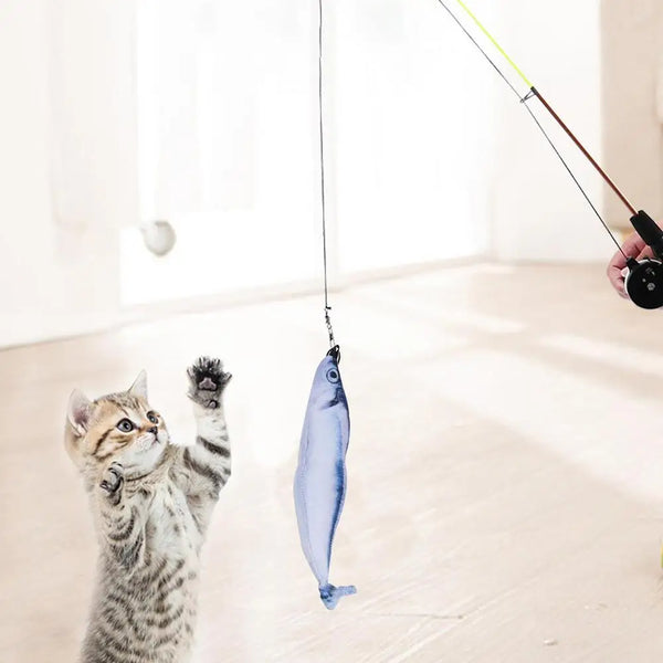 Retractable Cat Fishing Pole Toy and Chew Toy