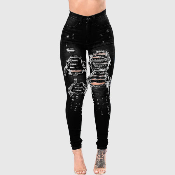 Denim High Waist Ripped Jeans for Women