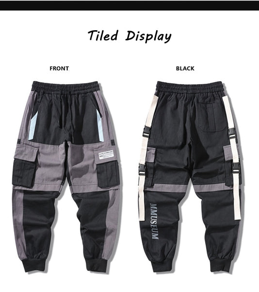 Men's Cargo Pants Hip-Hop Loose Stitching Male Streetwear Trousers Harajuku Multi-pocket Contrast Joggers Full Length Pants