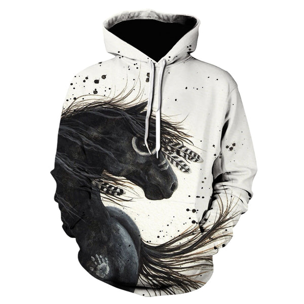 Unisex Hoodies 3D Printed Brown Horse Animal Pattern Pullover Fashion Casual Hoodie