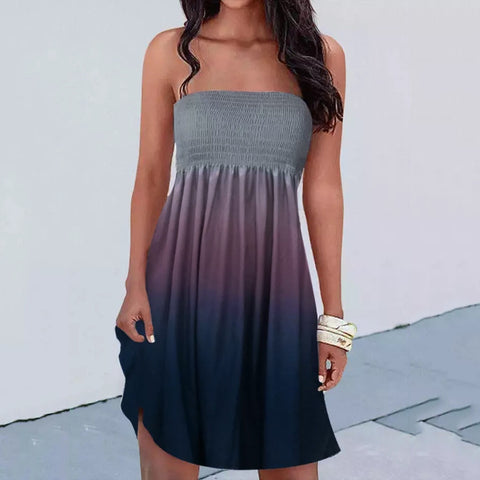 Strapless Women's Dresses Summer Women Positioning Geometric Print Elastic Band Halter Neckline Wrap Dress Chest Wrapping