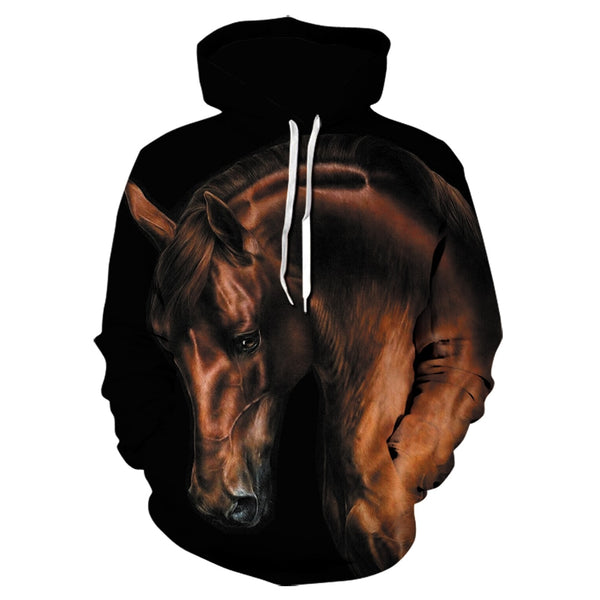 Unisex Hoodies 3D Printed Brown Horse Animal Pattern Pullover Fashion Casual Hoodie