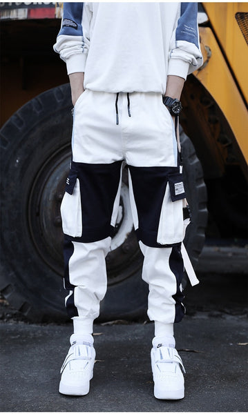 Men's Cargo Pants Hip-Hop Loose Stitching Male Streetwear Trousers Harajuku Multi-pocket Contrast Joggers Full Length Pants