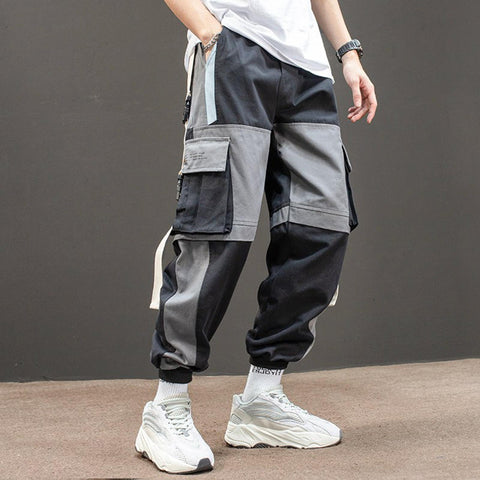 Stylish Men's Multi Pockets Straps Patchwork Ankle Tied Long Cargo Pants