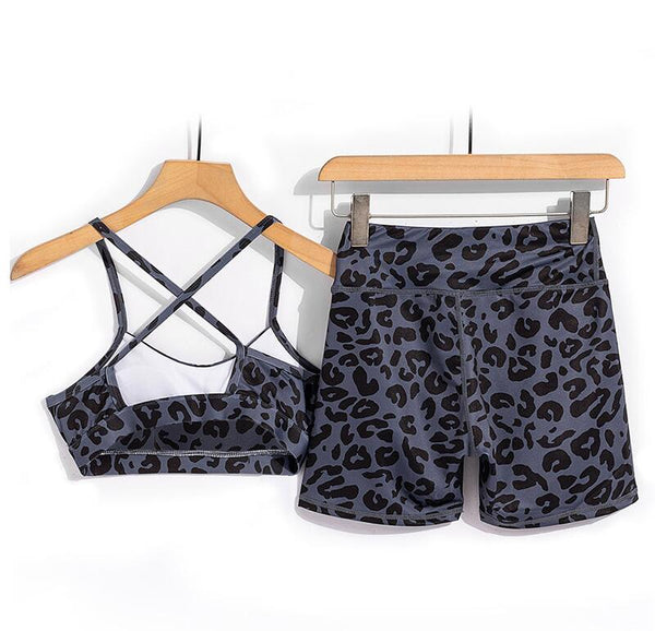 Women's 2pc Leopard Yoga Set Leggings & Sports Bra or Fitness