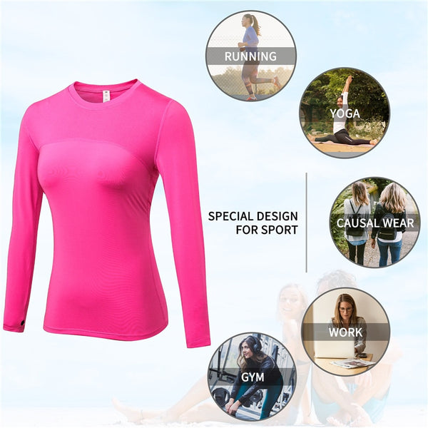 Long Sleeve T-shir Women's Yoga Gym Compression Tights Sportswear Fitness Quick Dry Running Tops Body Shaper Tee