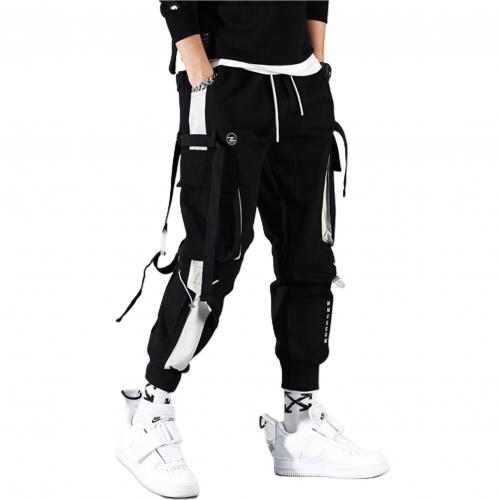 Men's Drawstring Multi Pockets Straps Ankle Tied Long Cargo Pants