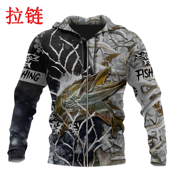 Musky ice fishing 3D Printed Mens Hoodie Streetwear Pullover Autumn Unisex