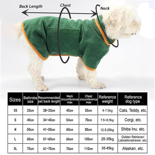 Dog Bathrobe Pet Drying Coat Clothes Microfiber Absorbent Beach Towel for Large Medium Small Dogs Cats Fast Dry Dog Accessories