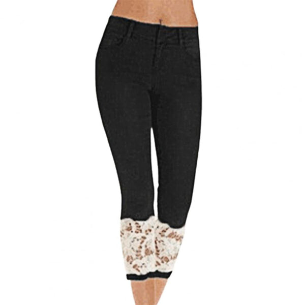 Women's Capri Pants Lace Stretchy Women Calf Length Mid Rise Jeans