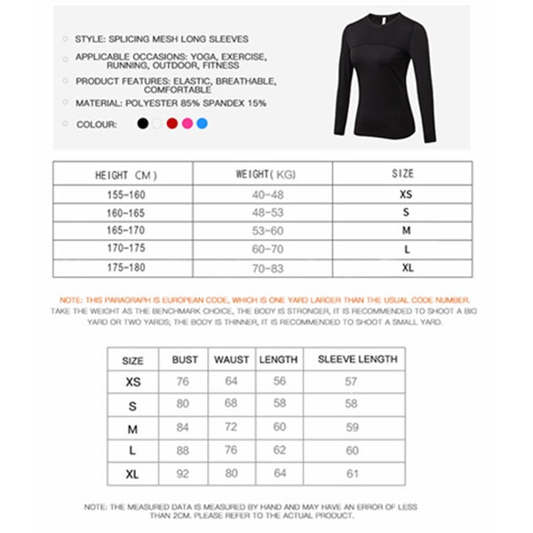 Long Sleeve T-shir Women's Yoga Gym Compression Tights Sportswear Fitness Quick Dry Running Tops Body Shaper Tee