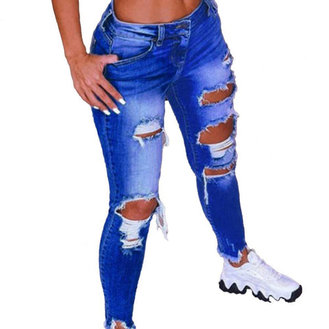 Skinny pencil jeans Fashion Women Jeans Low Waist Hip Lift Ripped Holes Skinny Denim Pencil Pants Trousers streetwear