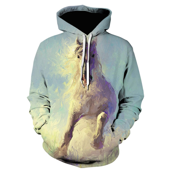 Unisex Hoodies 3D Printed Brown Horse Animal Pattern Pullover Fashion Casual Hoodie