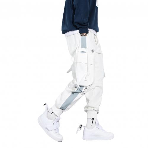 Men's Drawstring Multi Pockets Straps Ankle Tied Long Cargo Pants