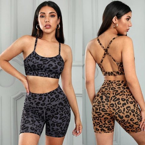 Women's 2pc Leopard Yoga Set Leggings & Sports Bra or Fitness